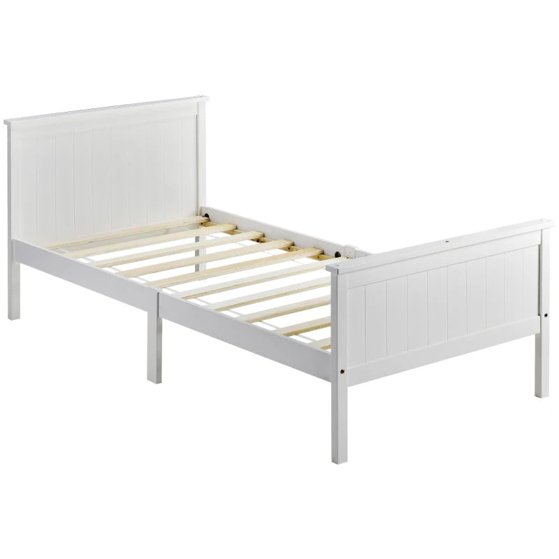 Wood Bed Frame with Headboard and Footboard, Single Bed for Kids or Guest Room, Bedroom Furniture, 199x96x82 cm, White