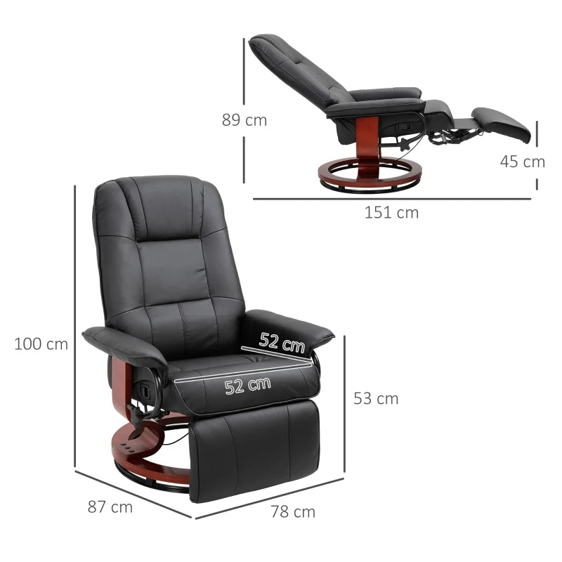 Reclining Swivel Chair, with Footrest - Black