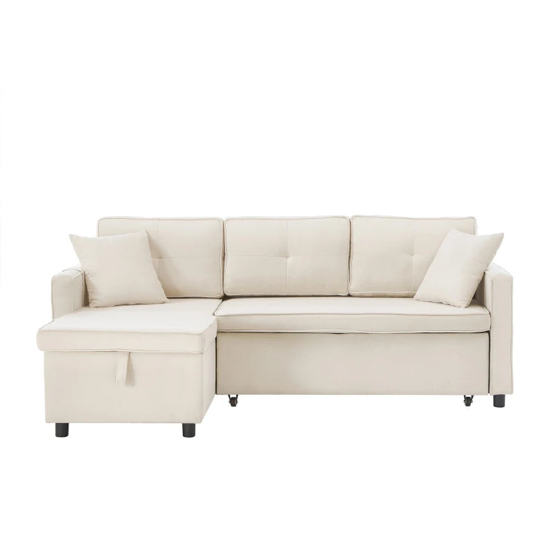 L-Shaped Convertible Sofa Bed with Reversible Chaise, Storage, Sleeper Sofa Ideal for Space-Saving Rooms, 196L x 126W x 79H cm, Beige