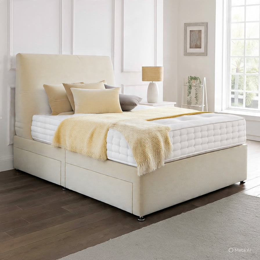 Classic Plain Divan Headboard Divan Set - Choice of Mattress & Optional Storage