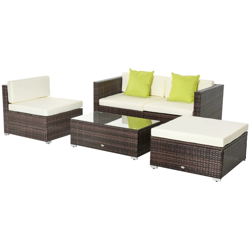 Outsunny Rattan Corner Sofa Set 4-Seater Outdoor Garden Sofa for Patio - Brown