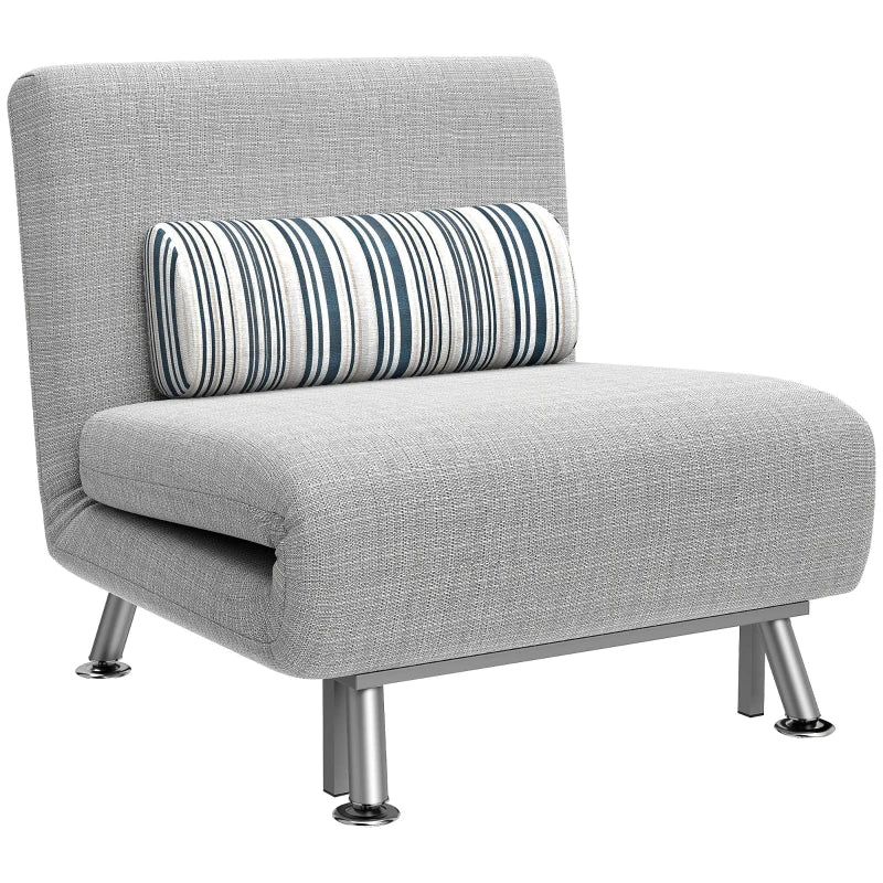 Single Sofa Bed, 1 Person Sleeper Foldable Lounge with Pillow, Light Grey