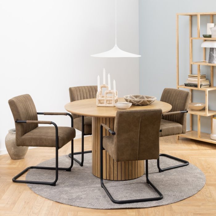 Yale Dining Table in Oak 120x75cm includes 4 Adele Fabric Dining Chairs in Light Brown