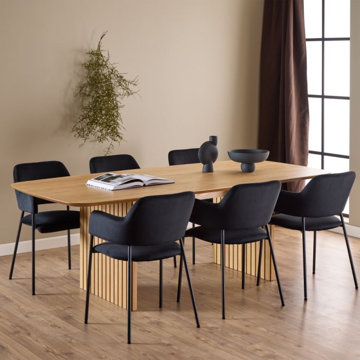 Christo Dining Table in Oak includes 6 Lima Dining Chair includes Armrest in Black