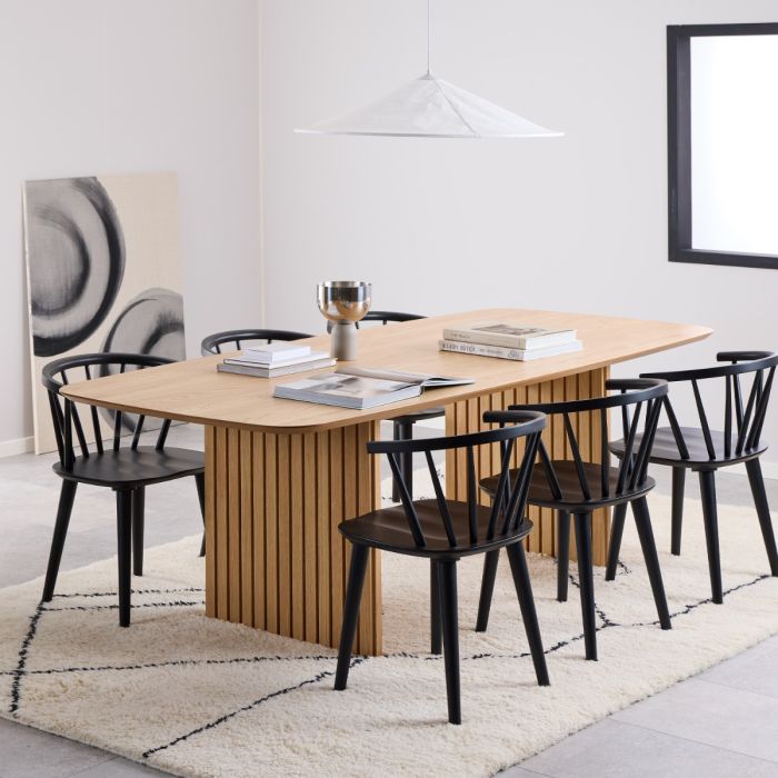 Christo Dining Table in Oak includes 6 Ida Dining Chair in Black