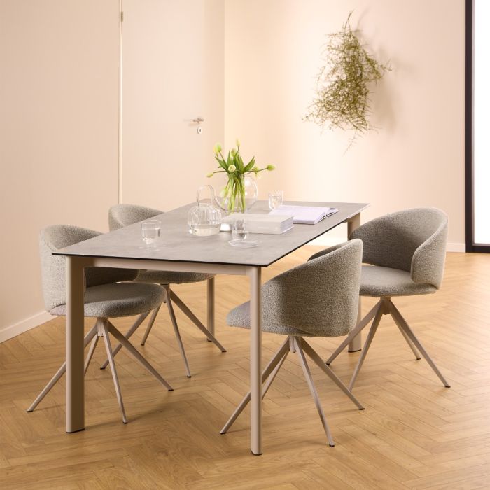 Palermo Ceramic Dining Table in Grey 160x75cm includes 4 Ella Swivel Beige Dining Chair