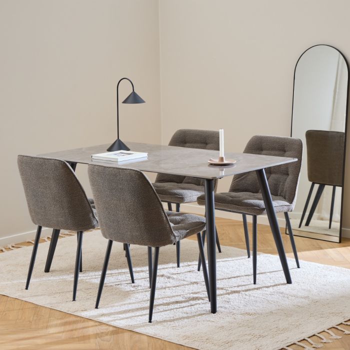 Wicklow Rectangular Dining Table in Grey/Black 140x75cm includes 4 Brooke Dining Chair in Taupe