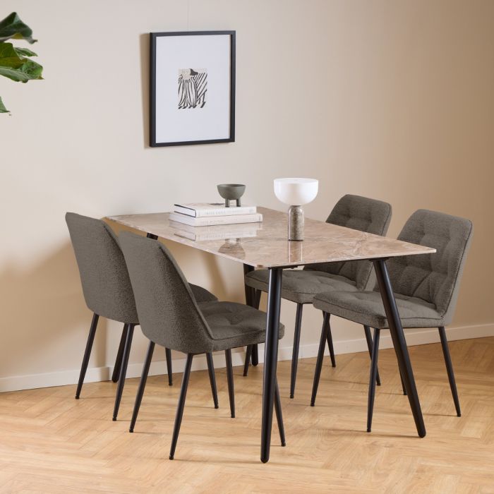 Wicklow Ceramic Dining Table Brown/Black 140x75cm includes 4 Brooke Dining Chair in Taupe