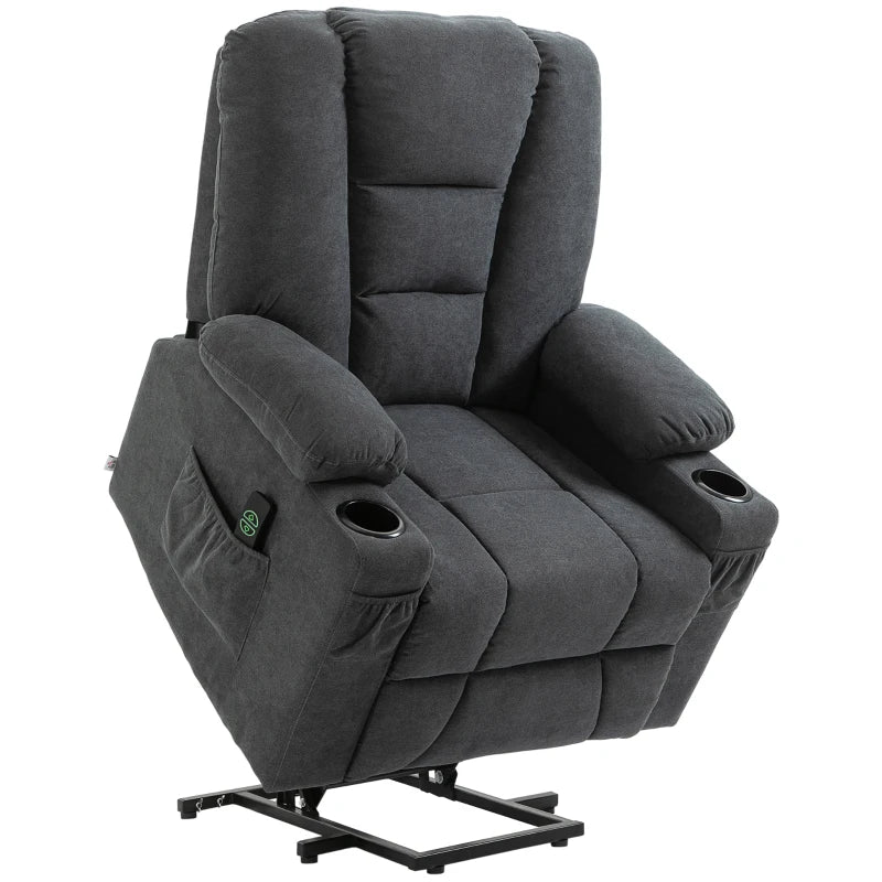 Electric Riser Recliner Armchair， Oversized Chair with Cup Holder & Side Pockets for Elderly in Living Room, Charcoal Grey