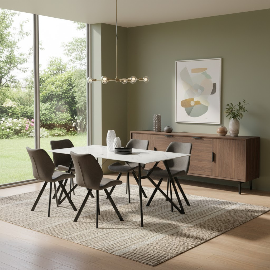 Weston Marble Effect Dining Table with 6 Chairs Set