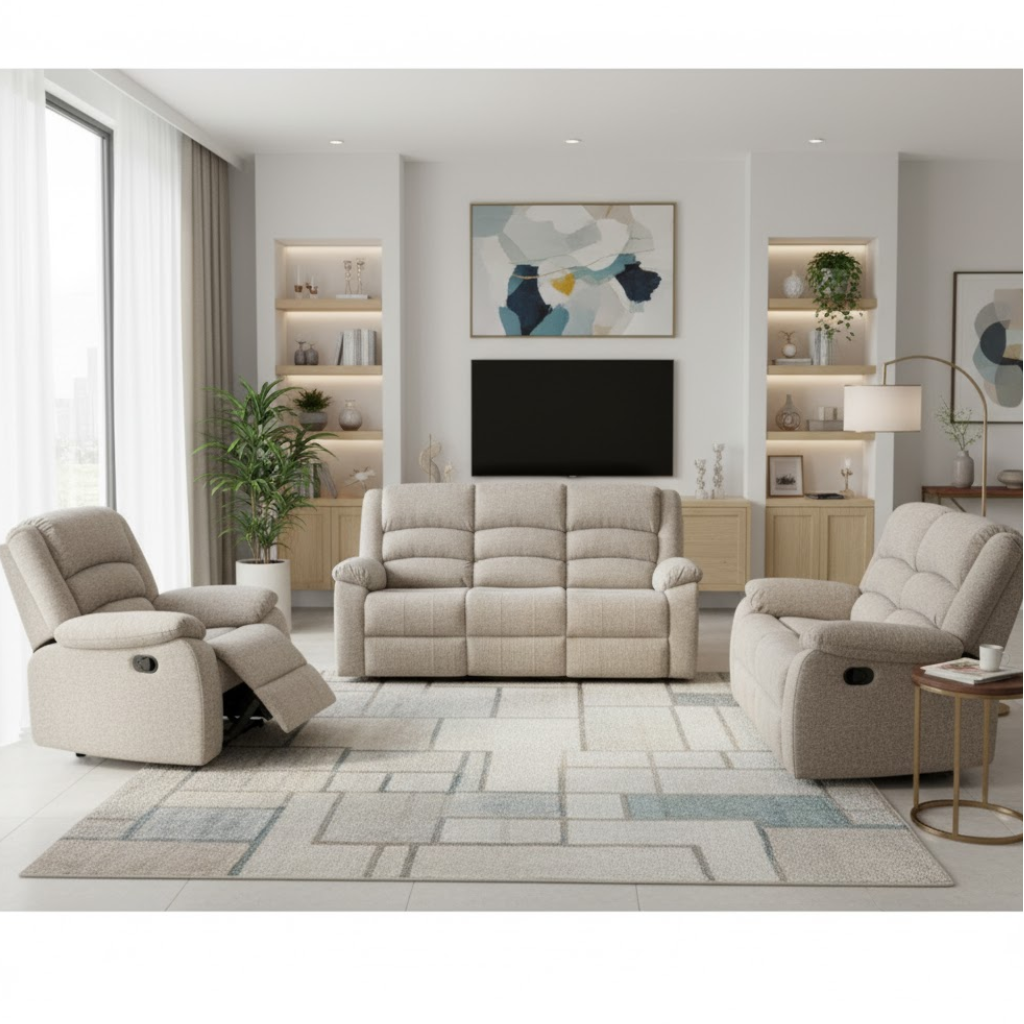 Stone Textured Fabric Reclining Sofa Set (3+2+1)