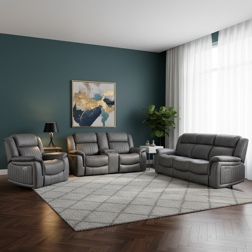 Grey Stanley Reclining Sofa – Available in Manual and Power Options (3+2+1)