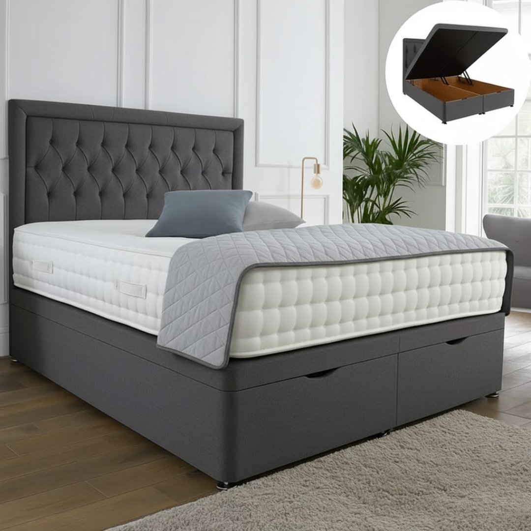 Windsor Ottoman End Lift Storage Divan Bed - With Headboard