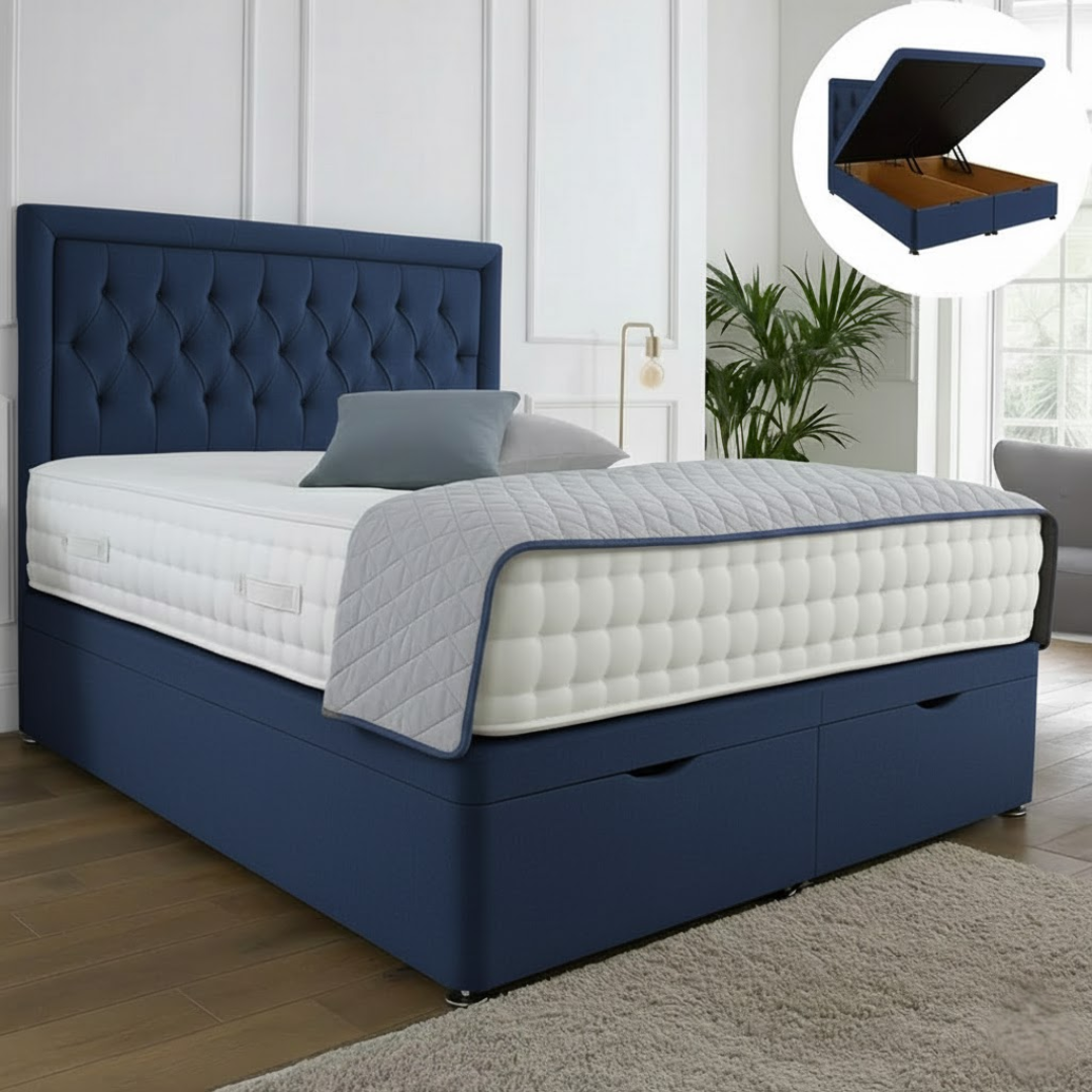 Windsor Ottoman End Lift Storage Divan Bed - With Headboard