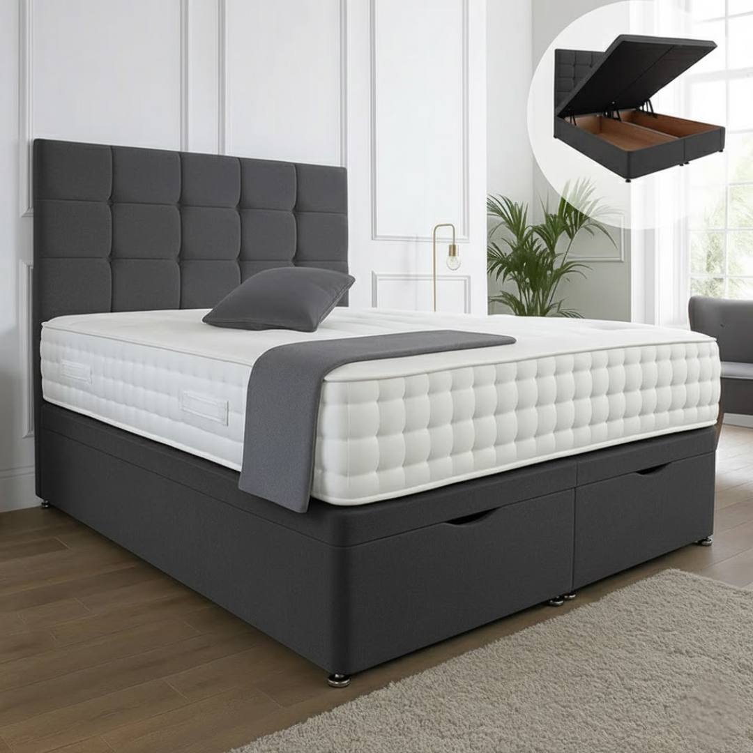 Kensington Ottoman End Lift Storage Divan Bed - With Headboard