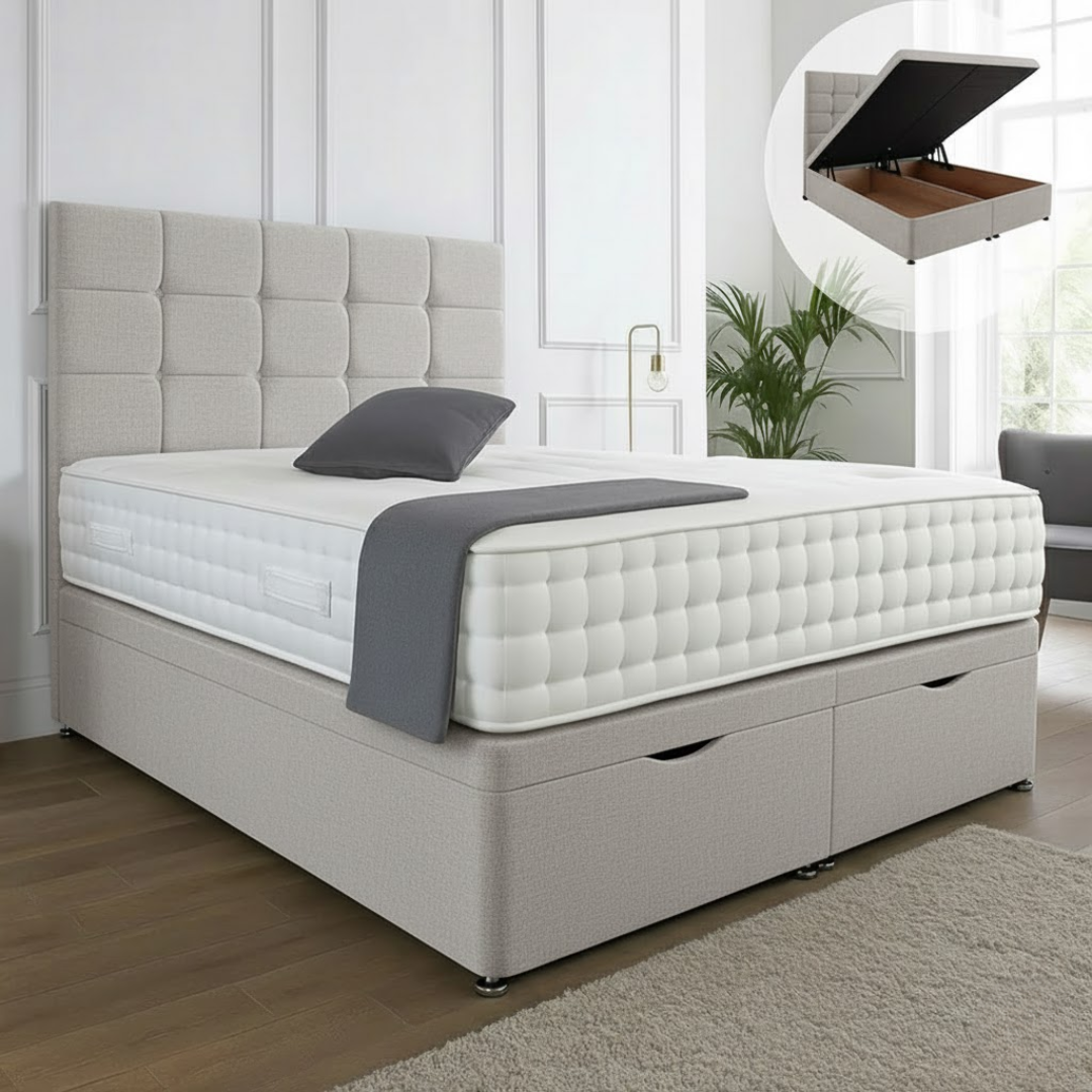 Kensington Ottoman End Lift Storage Divan Bed - With Headboard