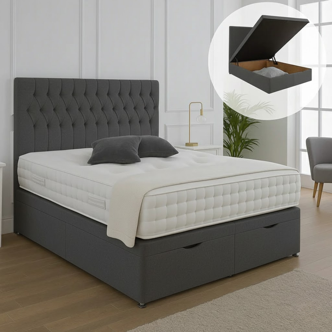 Albans Ottoman End Lift Storage Divan Bed - With Headboard