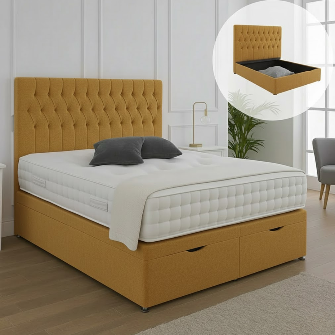 Albans Ottoman End Lift Storage Divan Bed - With Headboard