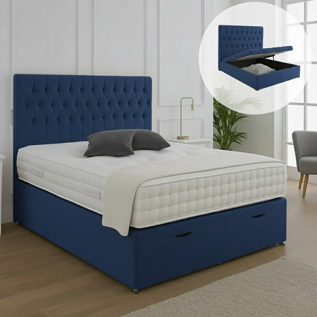 Albans Ottoman End Lift Storage Divan Bed - With Headboard
