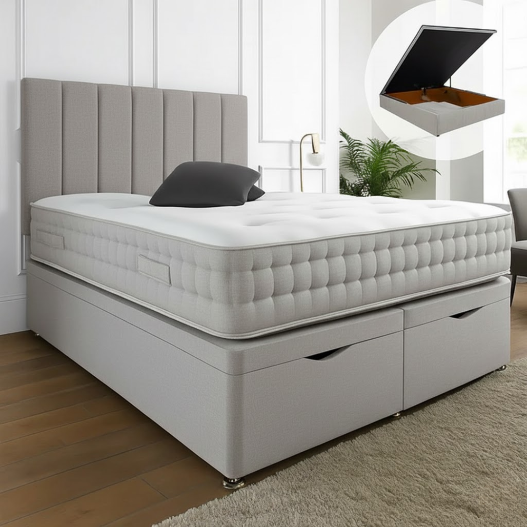 Henley Ottoman End Lift Storage Divan Bed - Optional Headboard