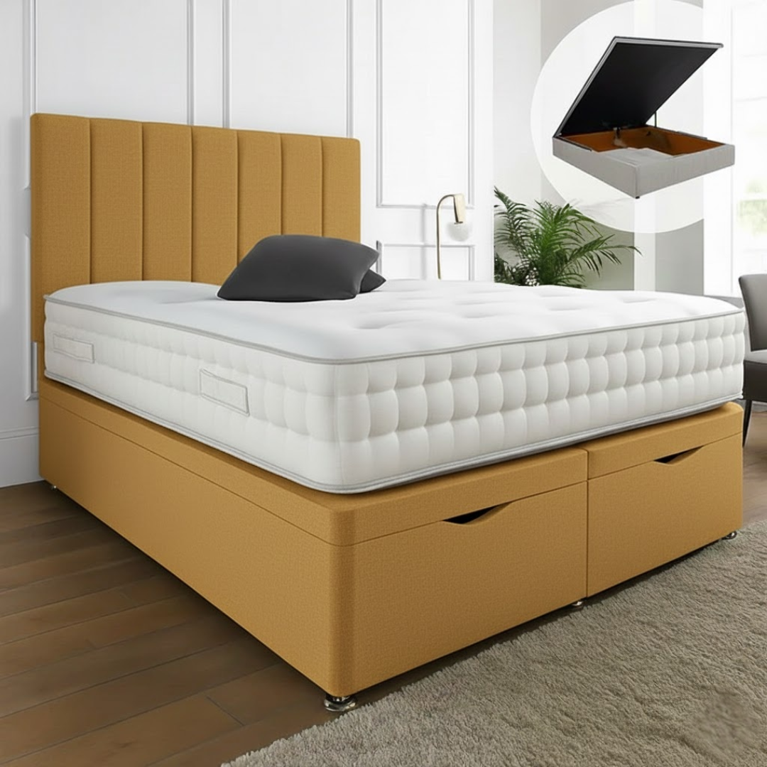 Henley Ottoman End Lift Storage Divan Bed - Optional Headboard