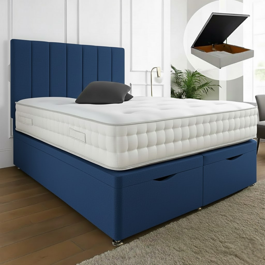 Henley Ottoman End Lift Storage Divan Bed - Optional Headboard
