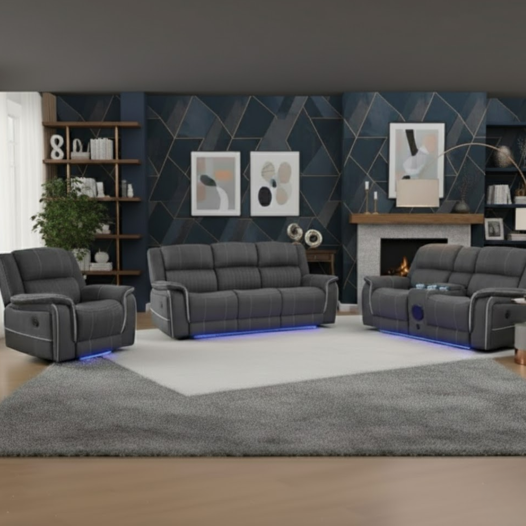 Power Reclining Living Room Set with LED Base (3+2+1)