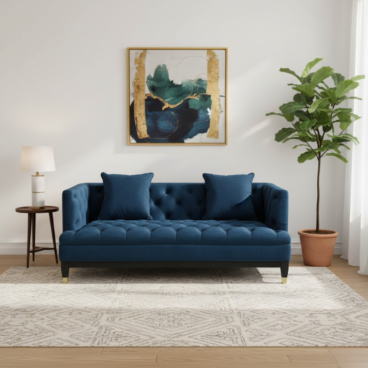 Sefira 2 Seat Navy Fabric Sofa