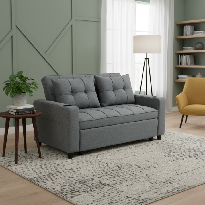 Two-Seater Pull-Out Sofa Bed - Charcoal Grey