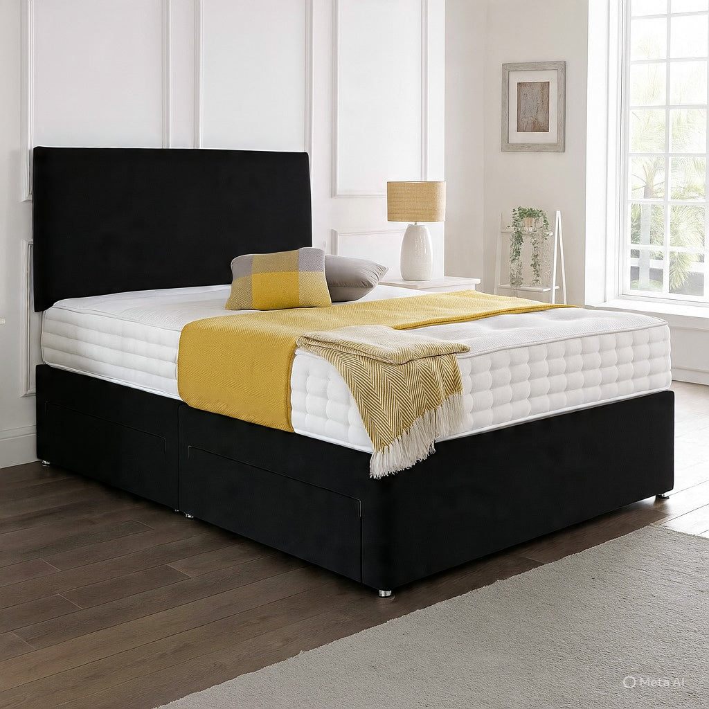 Classic Plain Divan Headboard Divan Set - Choice of Mattress & Optional Storage