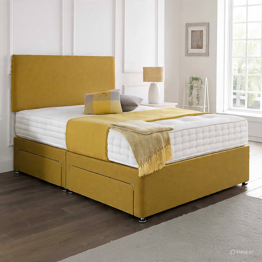 Classic Plain Divan Headboard Divan Set - Choice of Mattress & Optional Storage