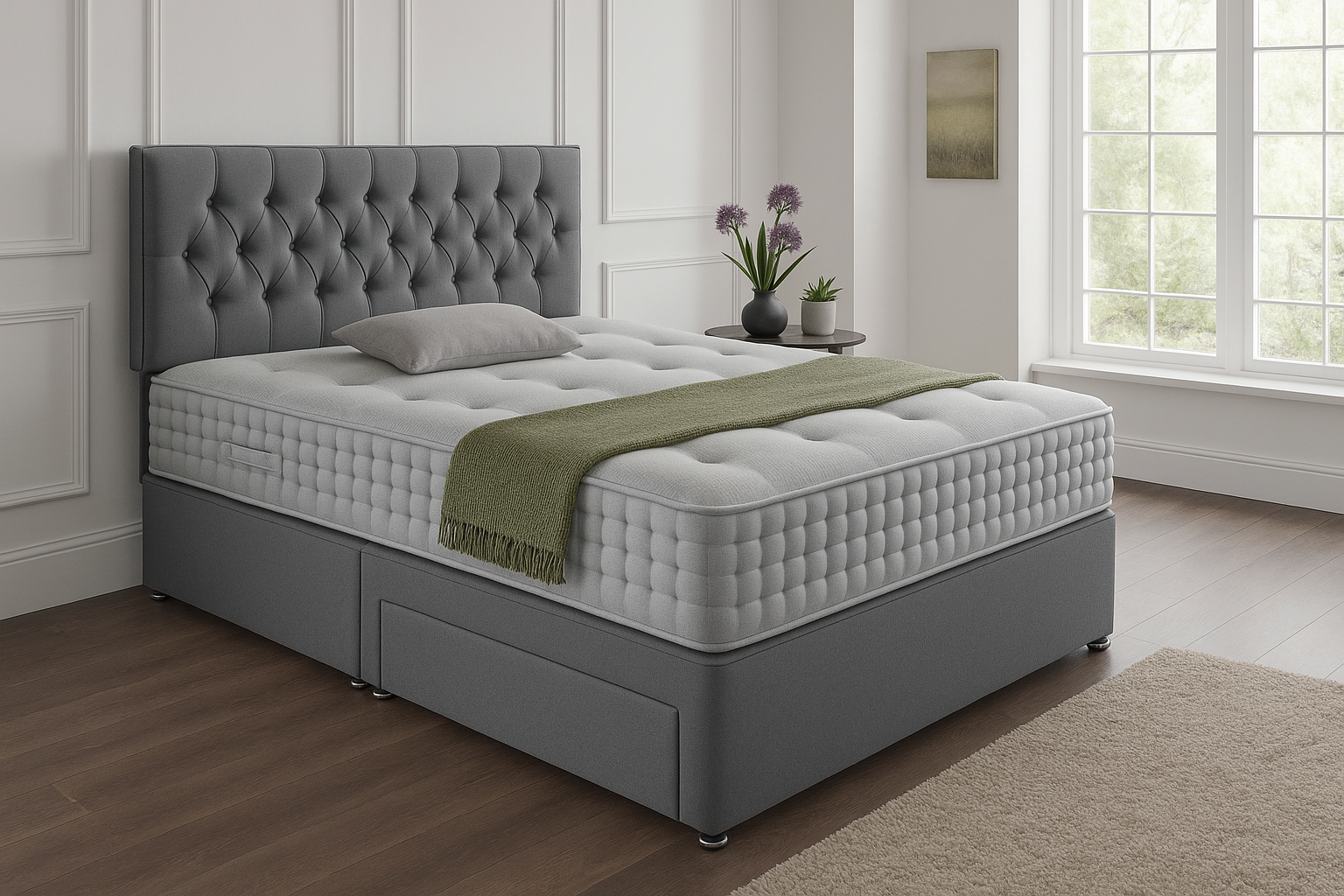 Lisbon Headboard Divan Set - Choice of Mattress & Optional Storage